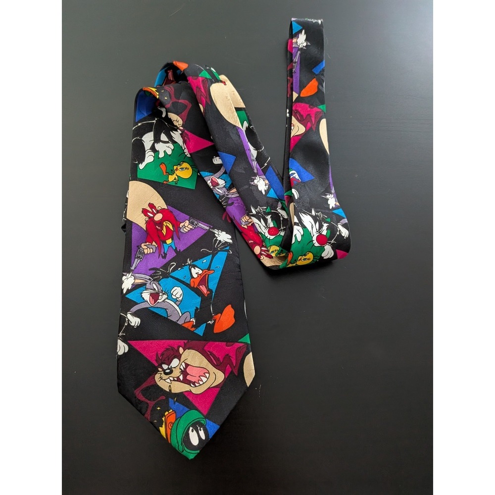 Vintage Looney Tunes Mania Tie 1993 All Over Characters 58" Taz, Sam, Marvin Etc